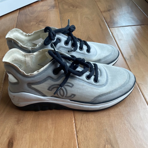 Chanel Blk/White Mesh/Lycra Sneakers 37